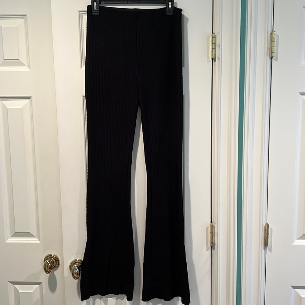Like New Something Navy rubbed textured flare slit pants